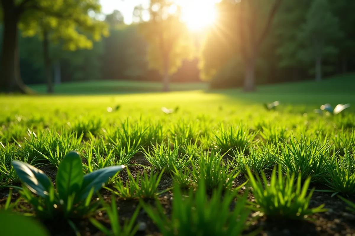 Jardin verdoyant avec pelouse adaptée aux sols acides