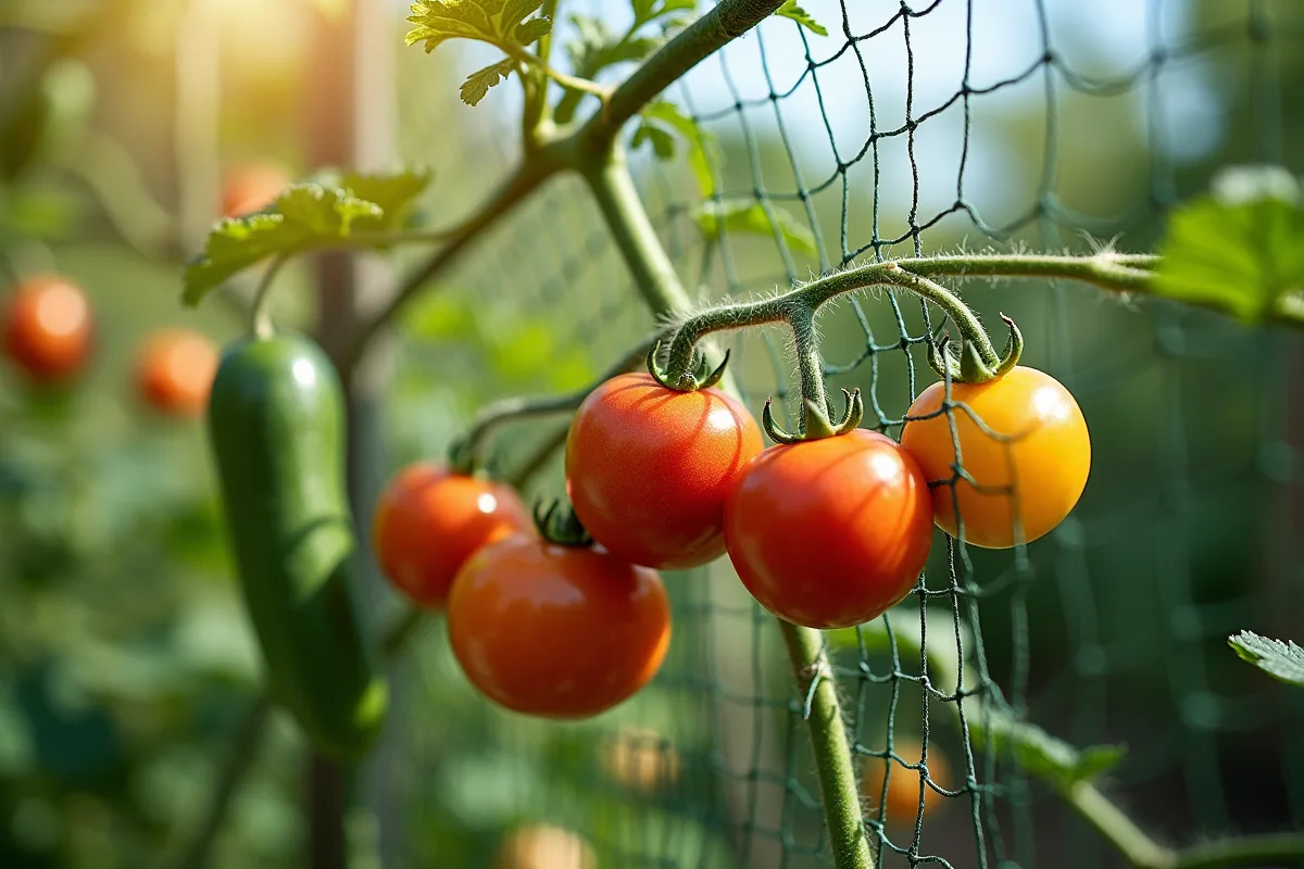Filet anti-oiseaux protégeant un potager des nuisibles