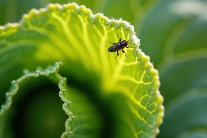 Altises se nourrissant de feuilles dans un potager verdoyant