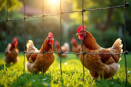 Grillage pour poules en mauvais état avec rouille visible