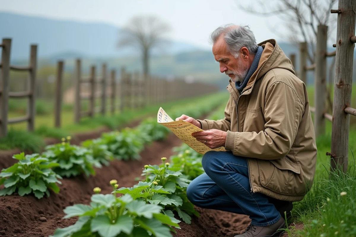 Homme vérifiant le calendrier lunaire pour planter des haricots