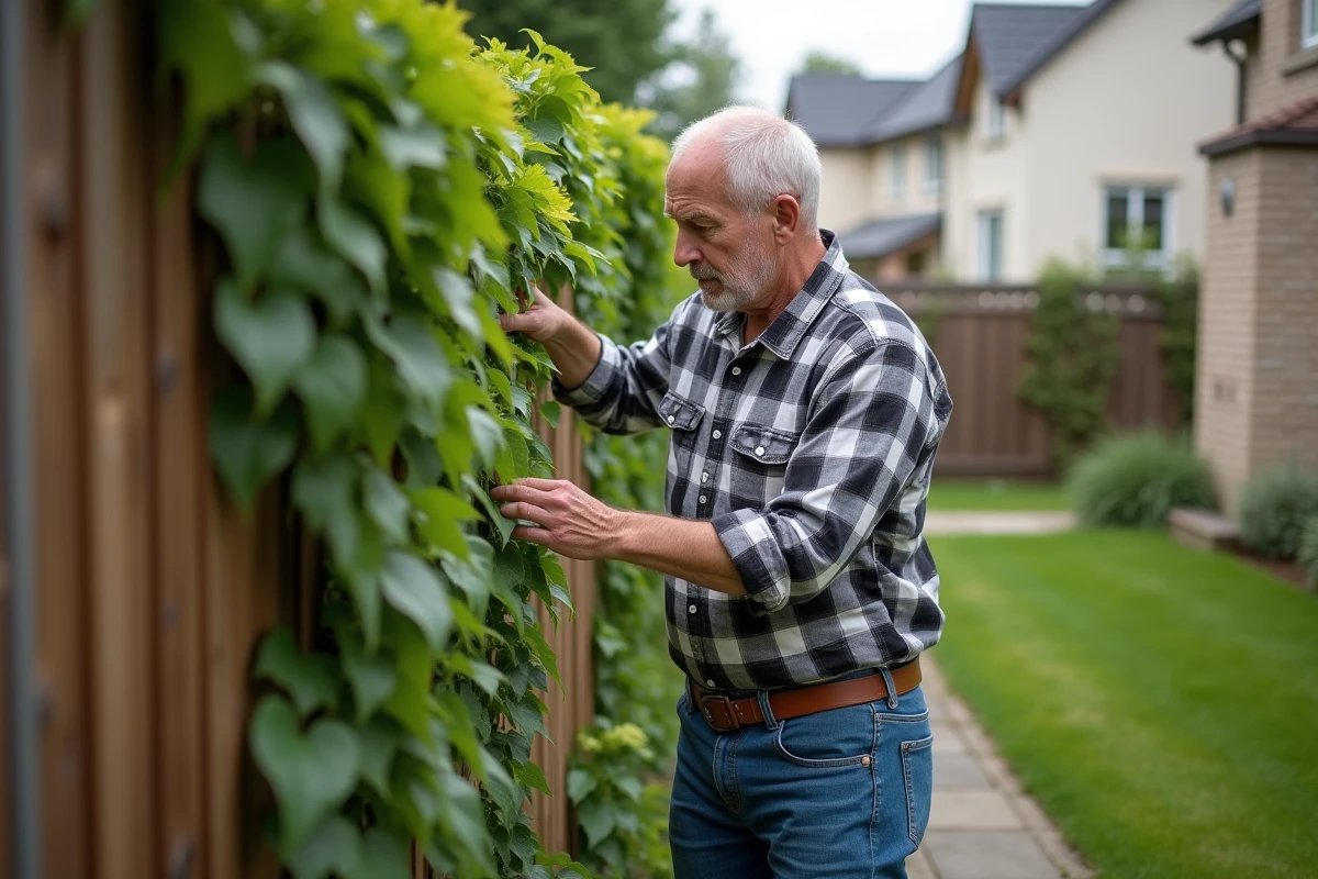 Homme d'âge moyen taillant la vigne dans le jardin
