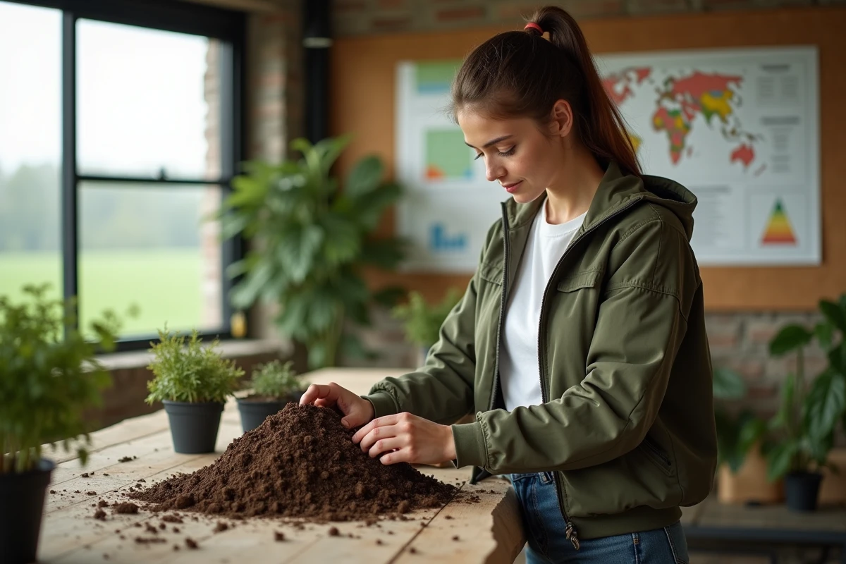 Jeune agronome examinant des échantillons de sol en intérieur