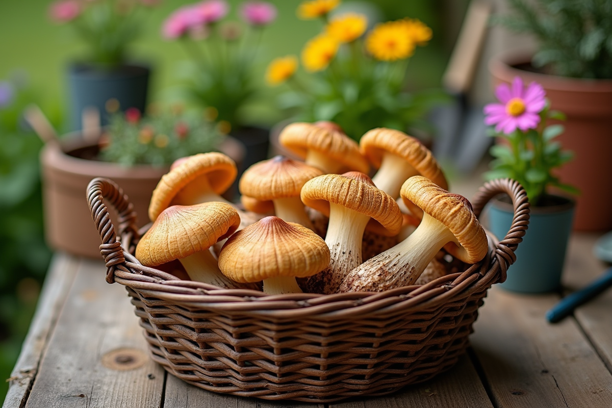 Variétés de chanterelles dans un panier en osier sur une table