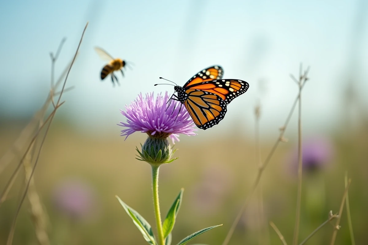 Papillon monarque sur une fleur sauvage en plein air