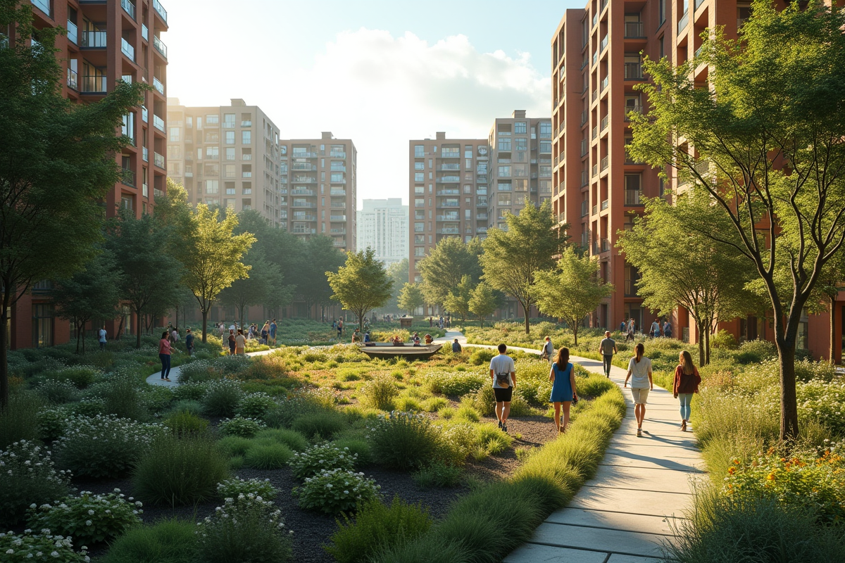 Parc urbain avec jardins communautaires et residents