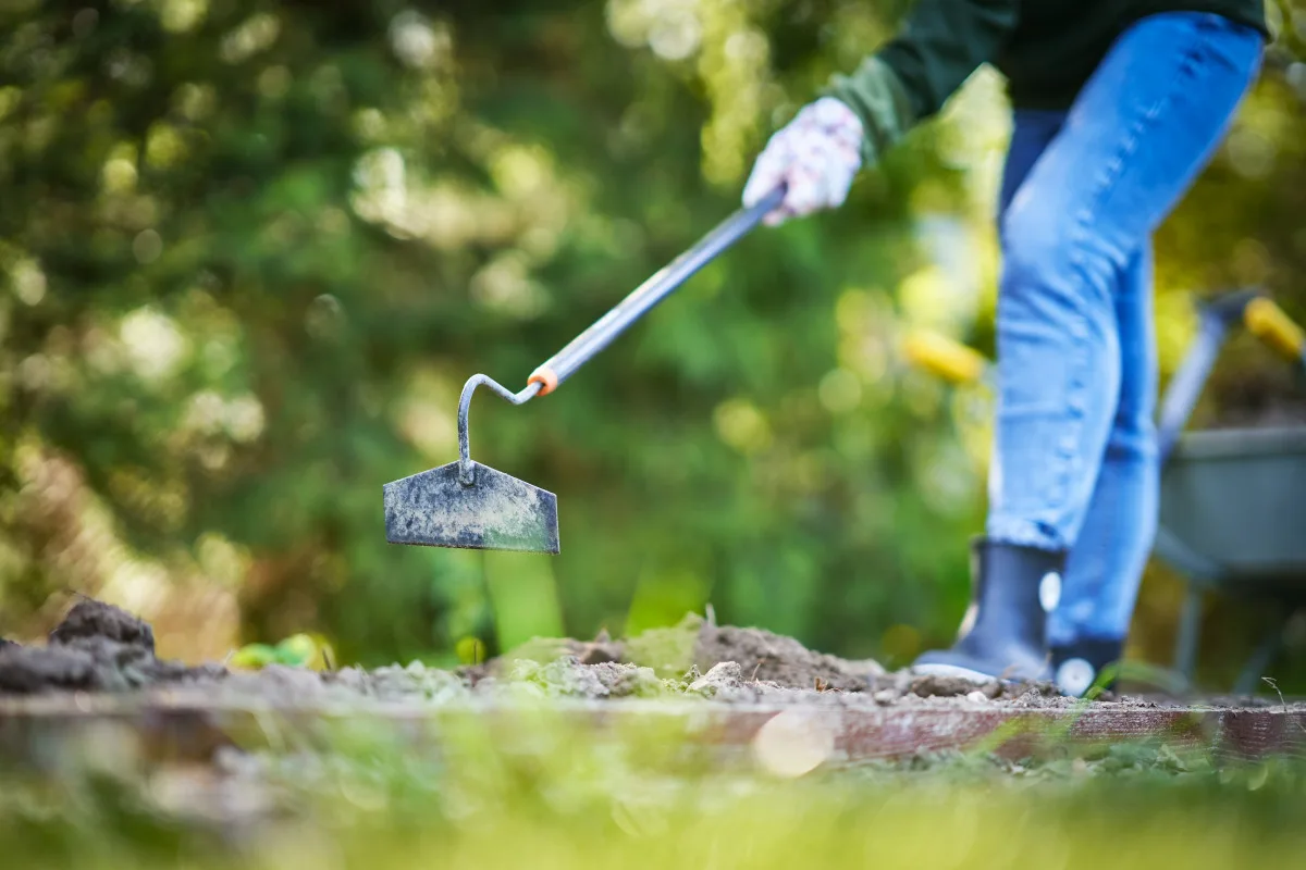 Femme utilisant des outils pour des travaux de jardinage